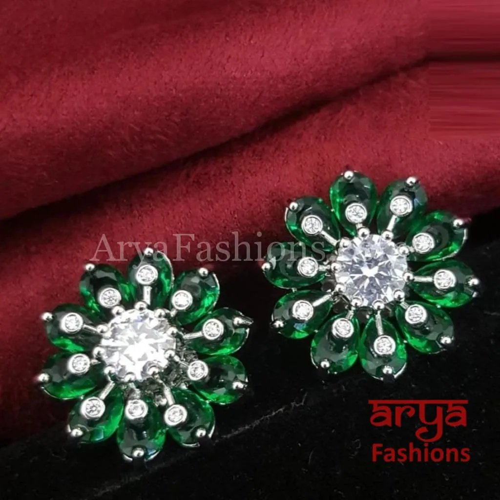 Viva Silver CZ Studs/ Trendy Bollywood Stud Earrings