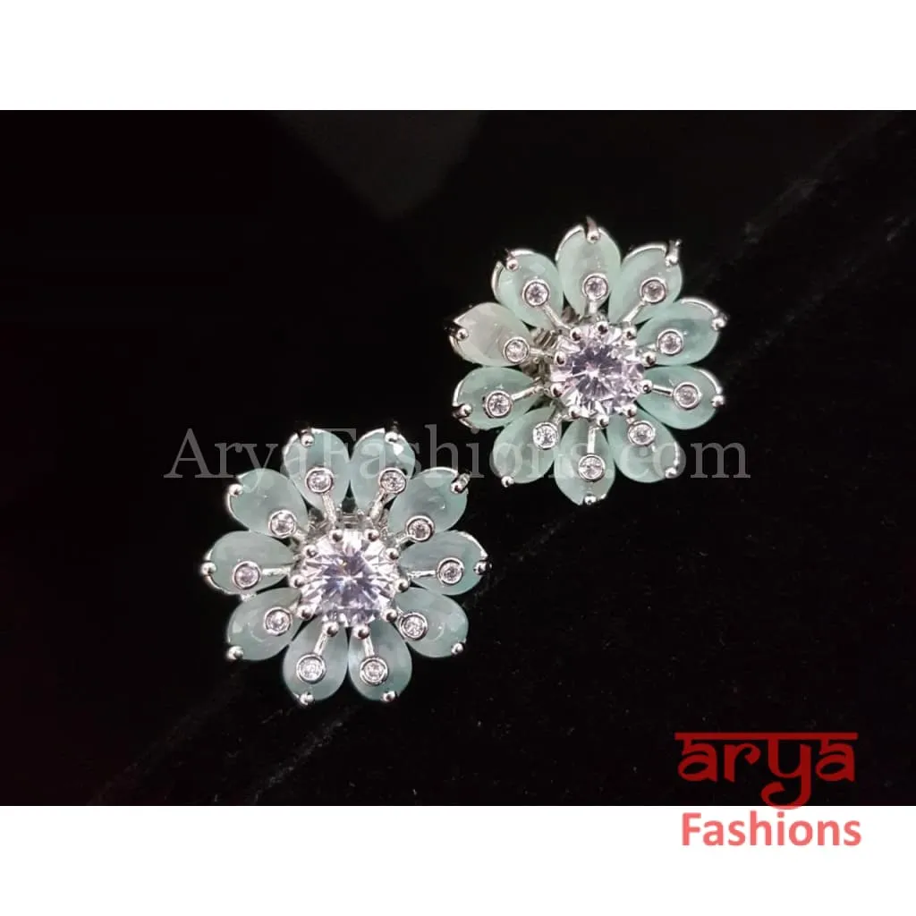 Viva Silver CZ Studs/ Trendy Bollywood Stud Earrings