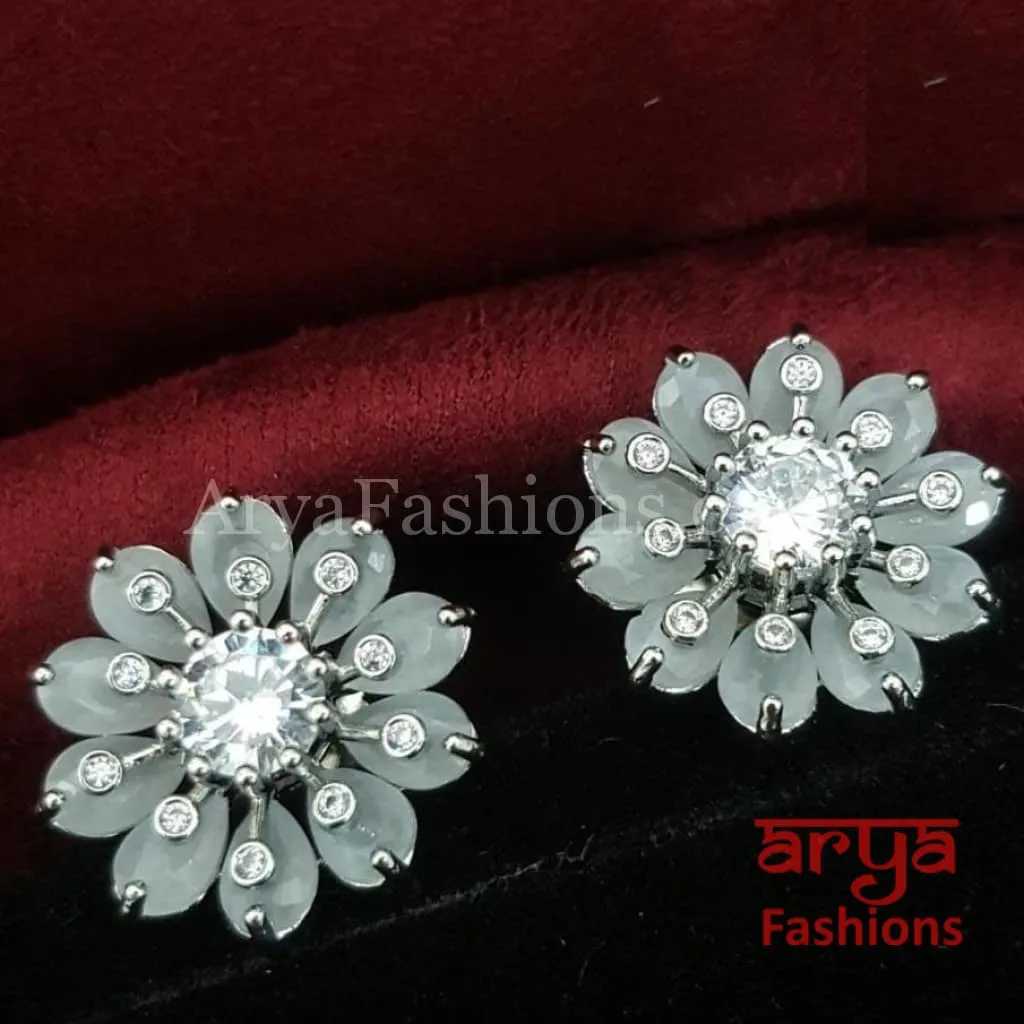 Viva Silver CZ Studs/ Trendy Bollywood Stud Earrings