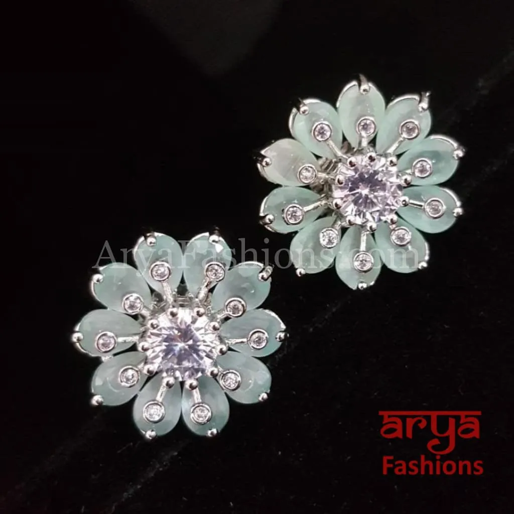 Viva Silver CZ Studs/ Trendy Bollywood Stud Earrings