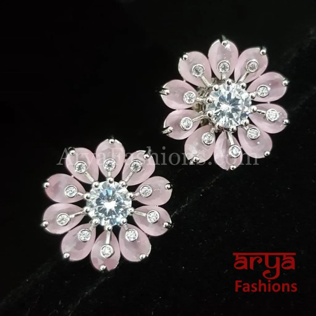 Viva Silver CZ Studs/ Trendy Bollywood Stud Earrings