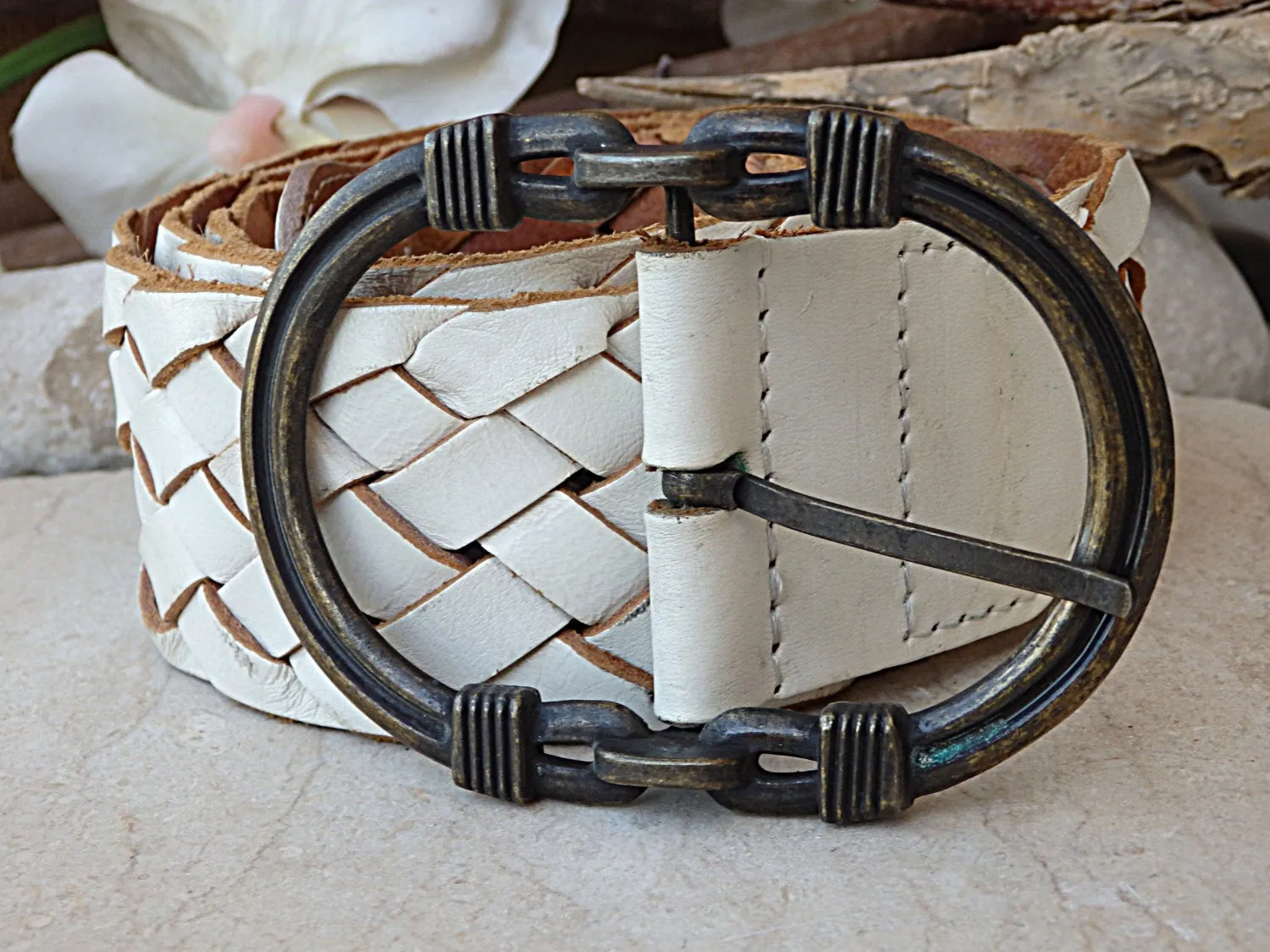 White leather belt