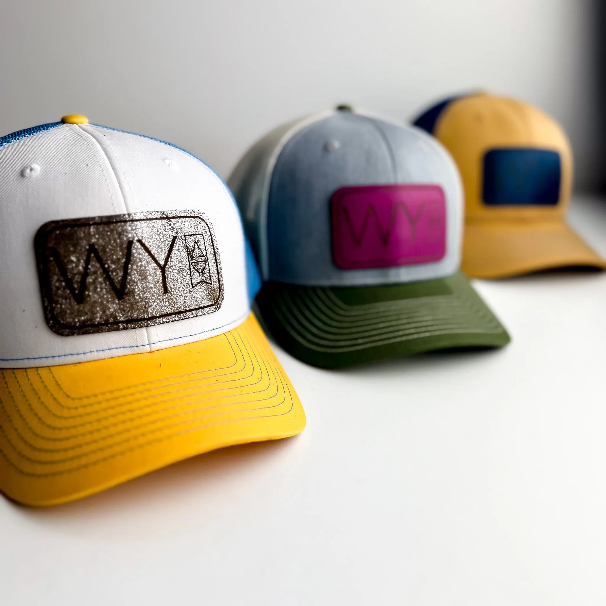 WY Trucker Hat | Baby Blue   Yellow   Sparkle