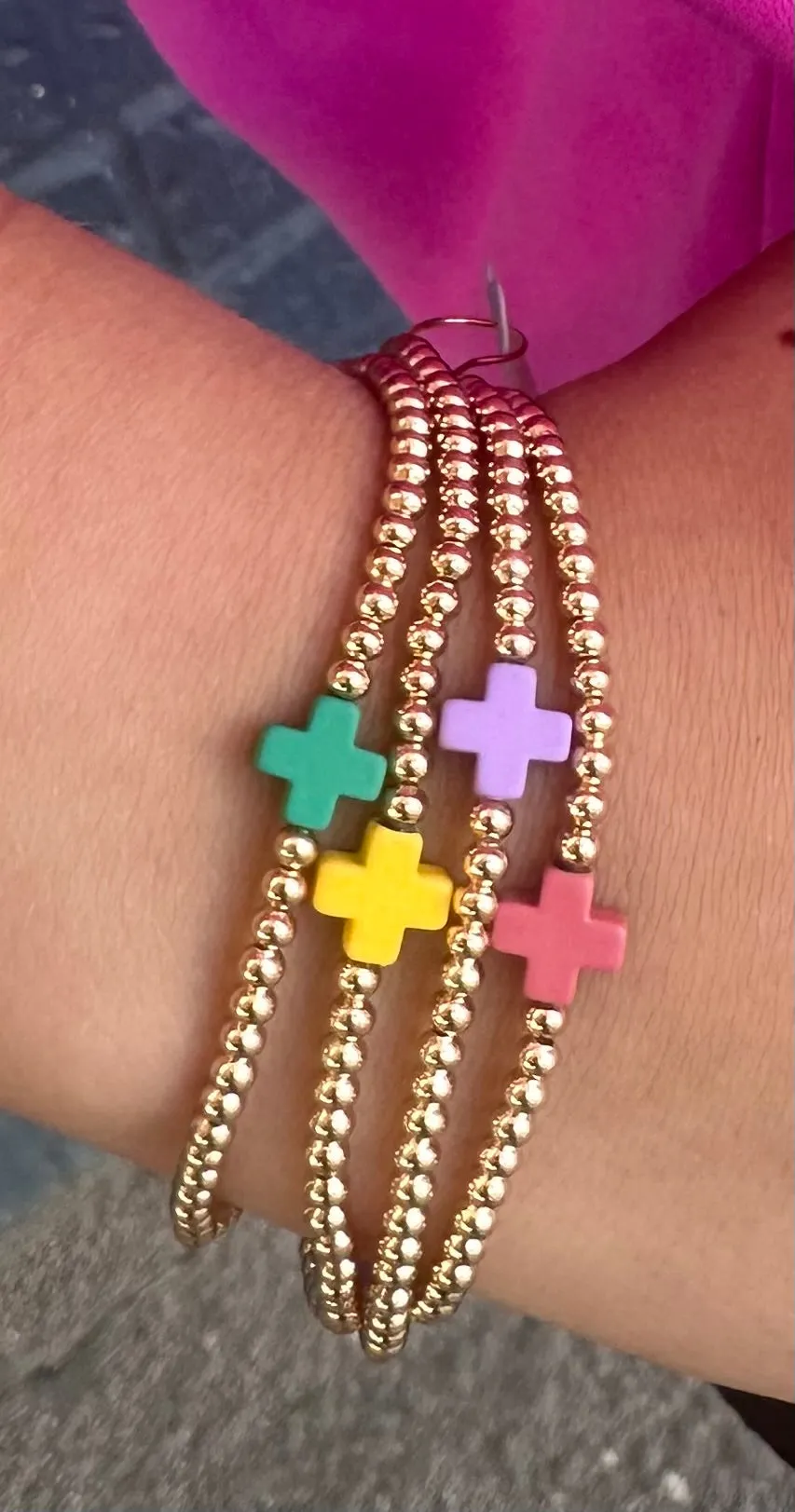 Yellow Gold Beaded Cross Bracelet