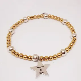 You're A Star Beaded Bracelet in Sterling Silver and Gold