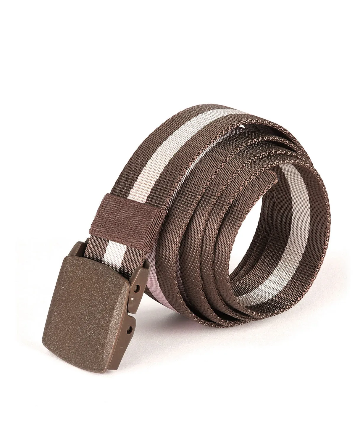 ZIMEGO Mens One Size Adjustable Strap Stripe Nylon Web Belt With Plastic Buckle