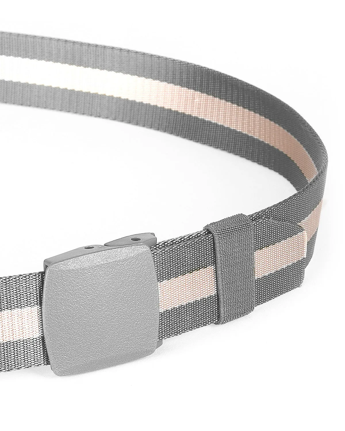 ZIMEGO Mens One Size Adjustable Strap Stripe Nylon Web Belt With Plastic Buckle