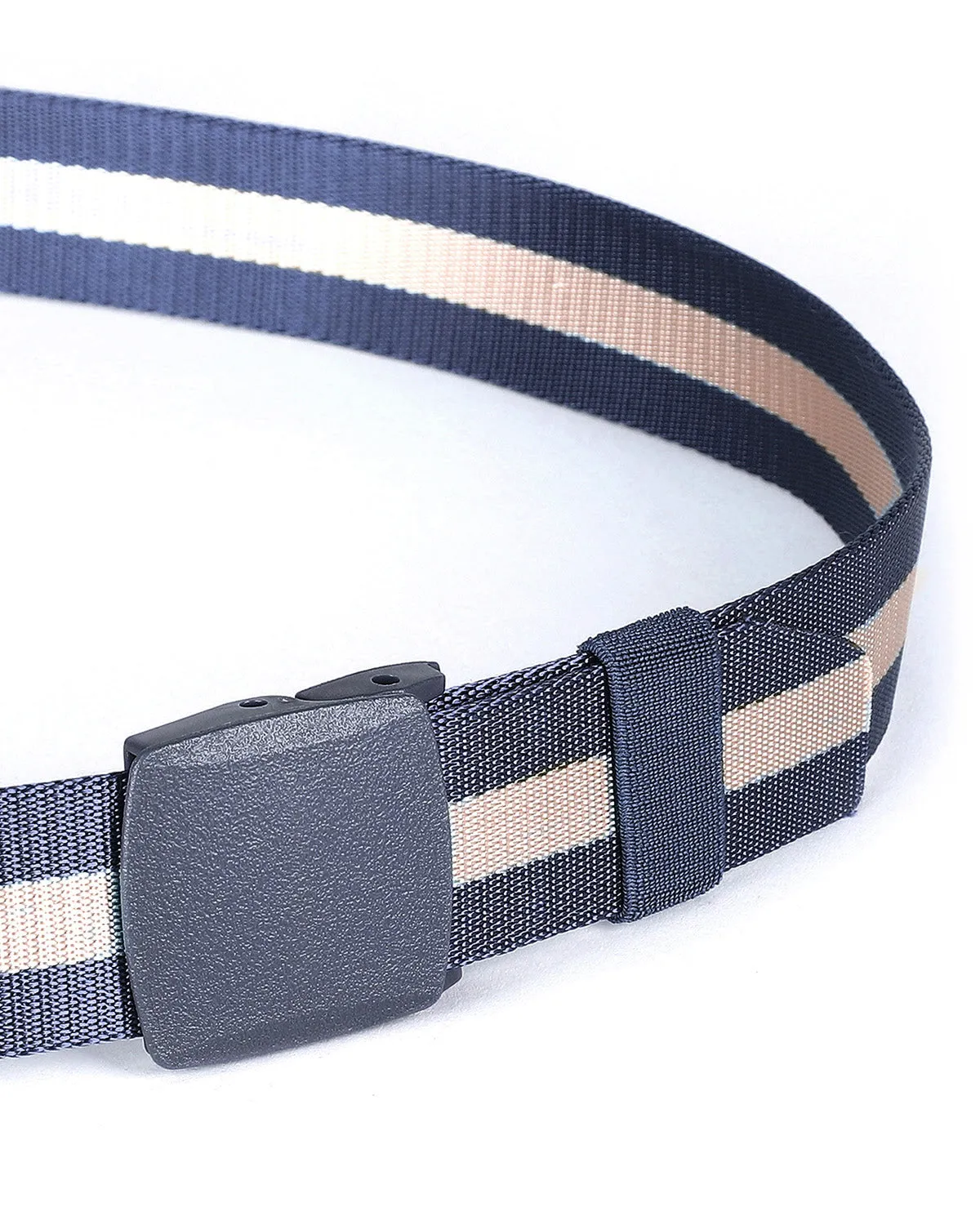 ZIMEGO Mens One Size Adjustable Strap Stripe Nylon Web Belt With Plastic Buckle