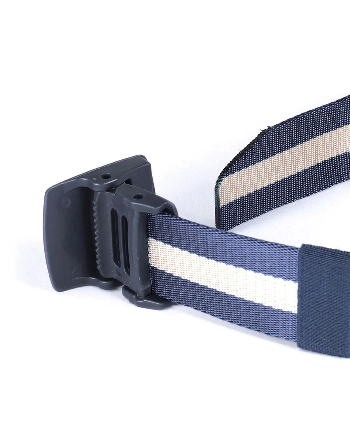 ZIMEGO Mens One Size Adjustable Strap Stripe Nylon Web Belt With Plastic Buckle