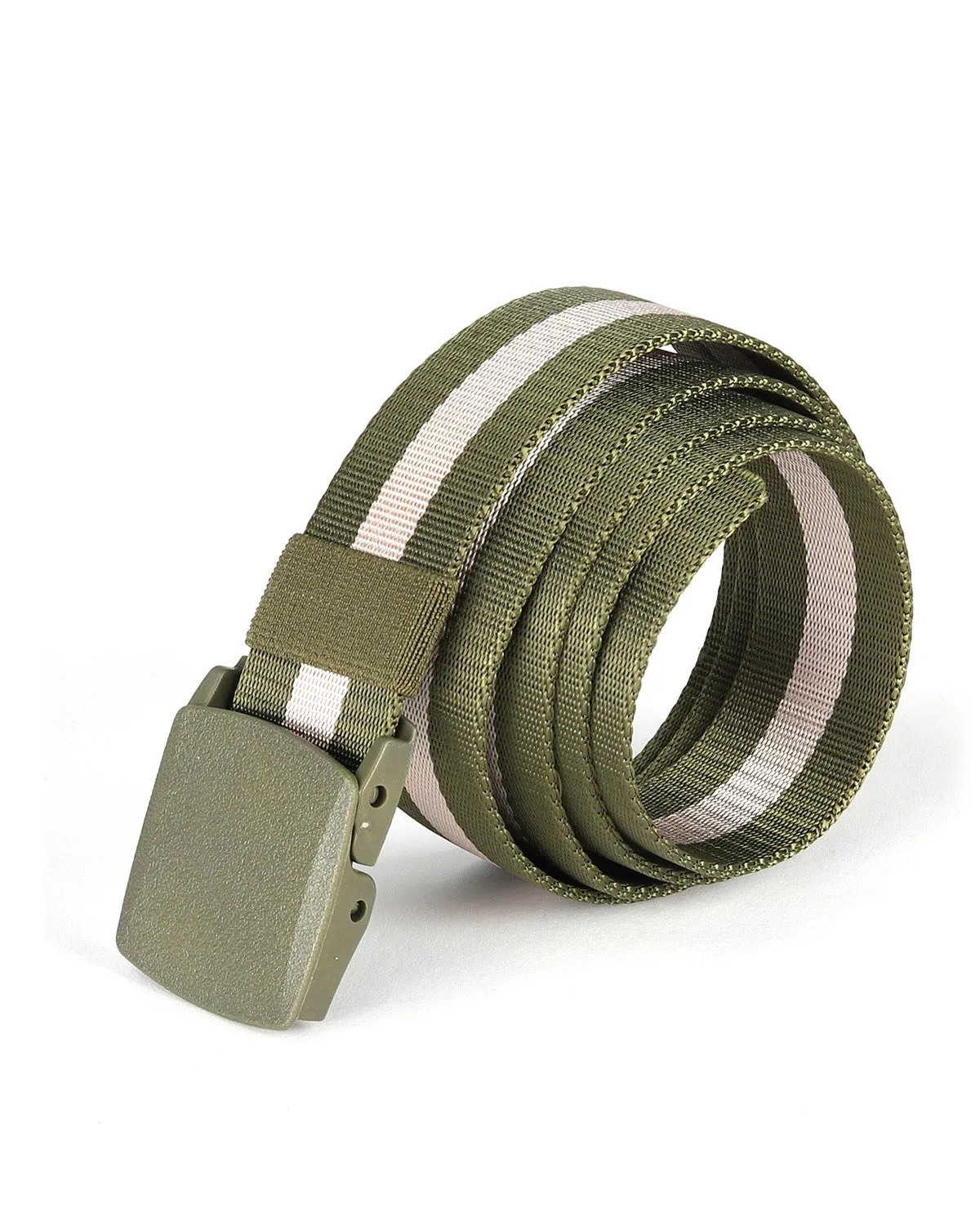 ZIMEGO Mens One Size Adjustable Strap Stripe Nylon Web Belt With Plastic Buckle