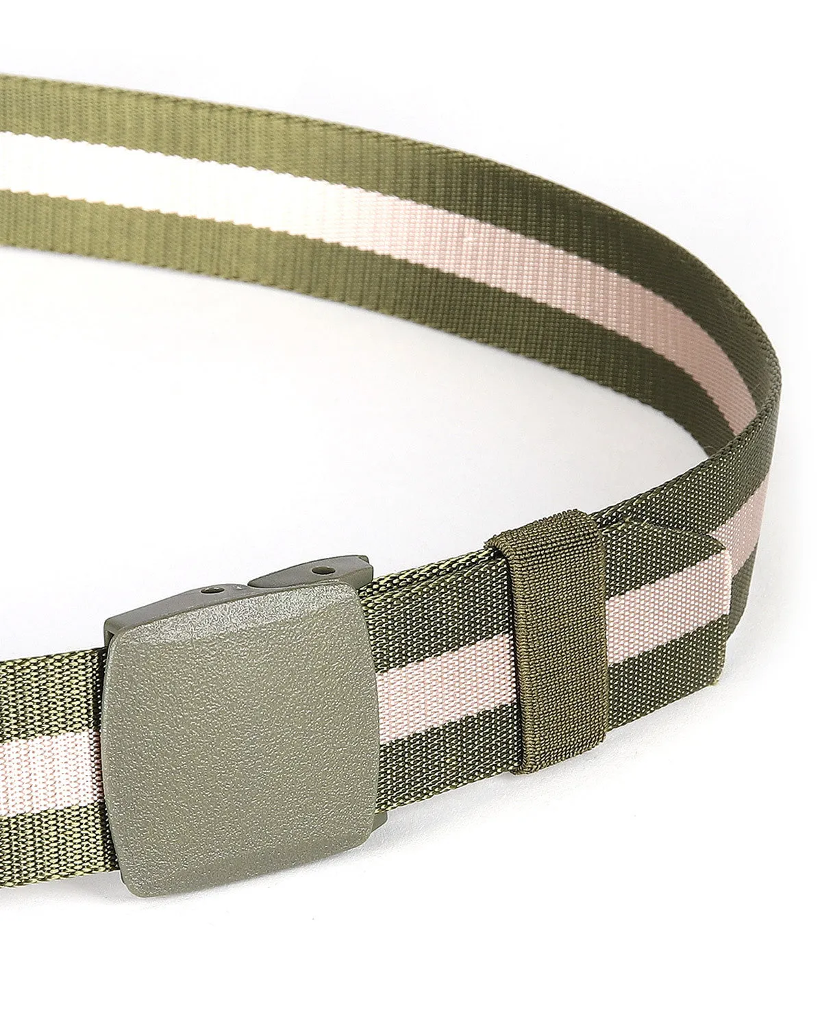 ZIMEGO Mens One Size Adjustable Strap Stripe Nylon Web Belt With Plastic Buckle