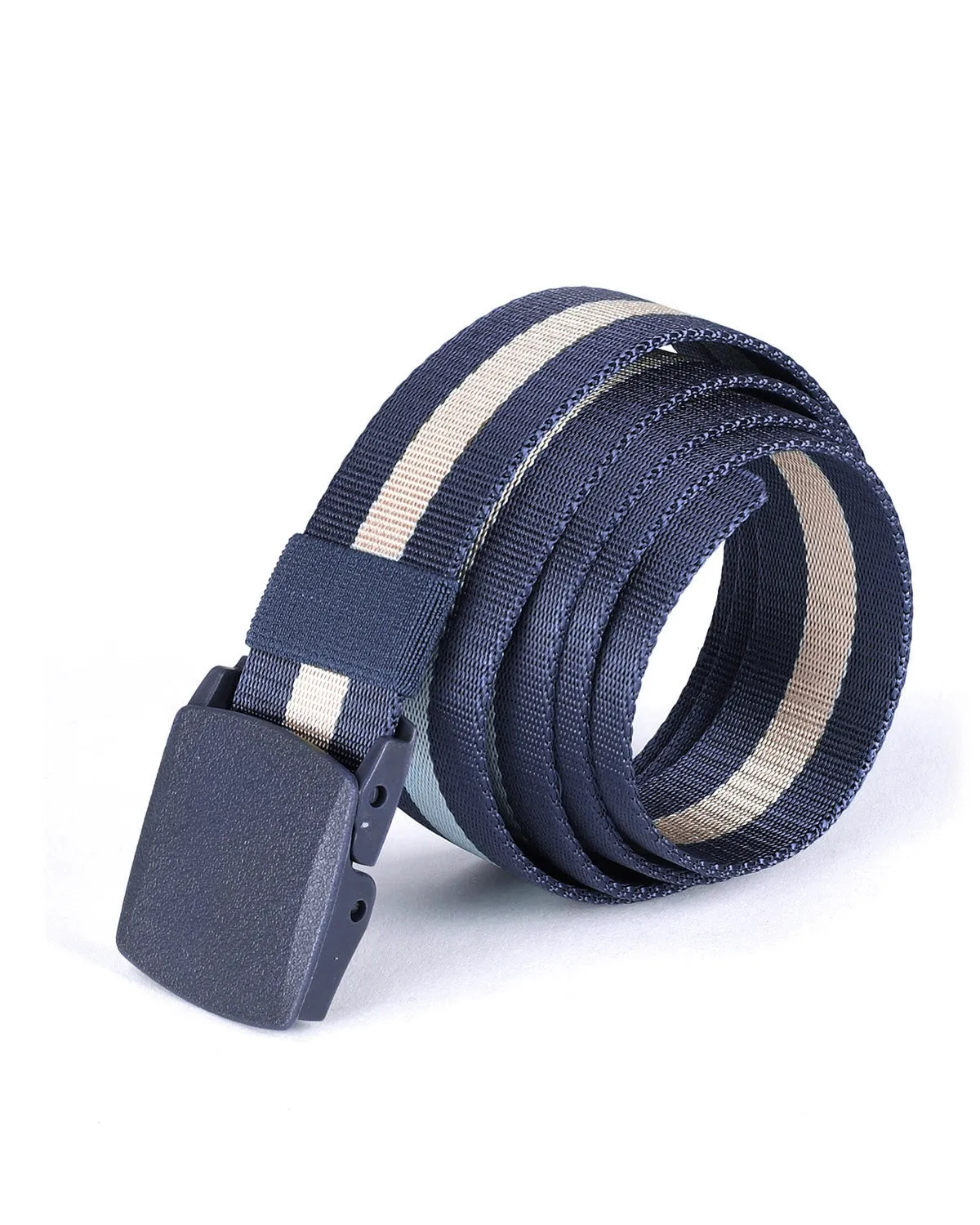 ZIMEGO Mens One Size Adjustable Strap Stripe Nylon Web Belt With Plastic Buckle