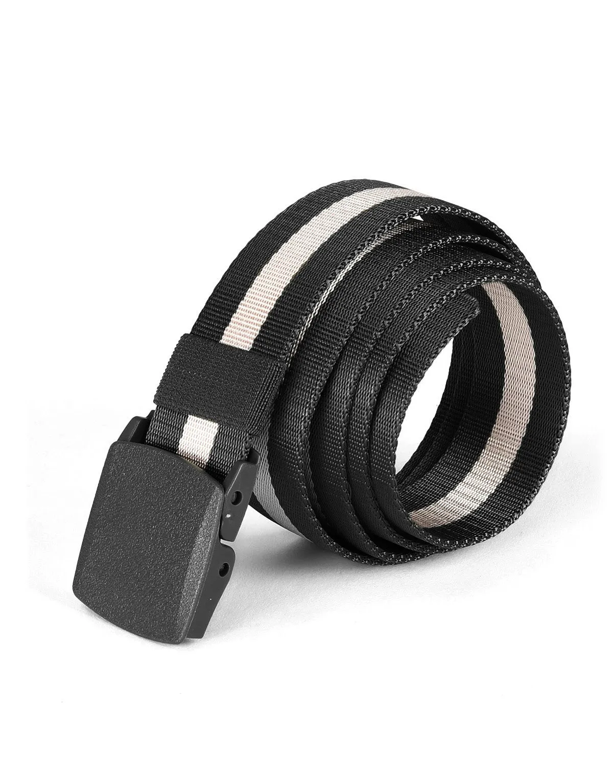 ZIMEGO Mens One Size Adjustable Strap Stripe Nylon Web Belt With Plastic Buckle