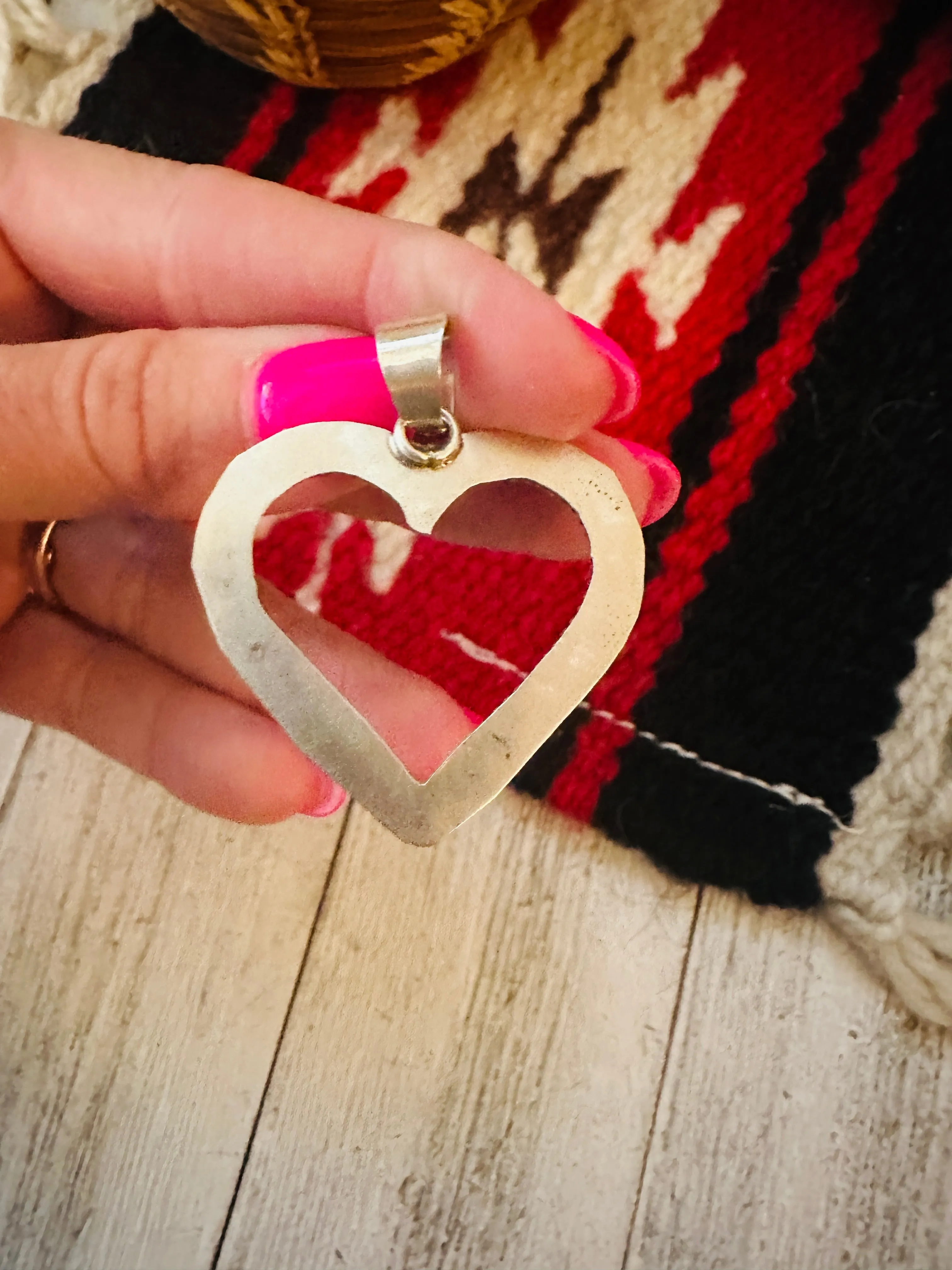 Zuni Sterling Silver & Turquoise Petit Point Heart Pendant